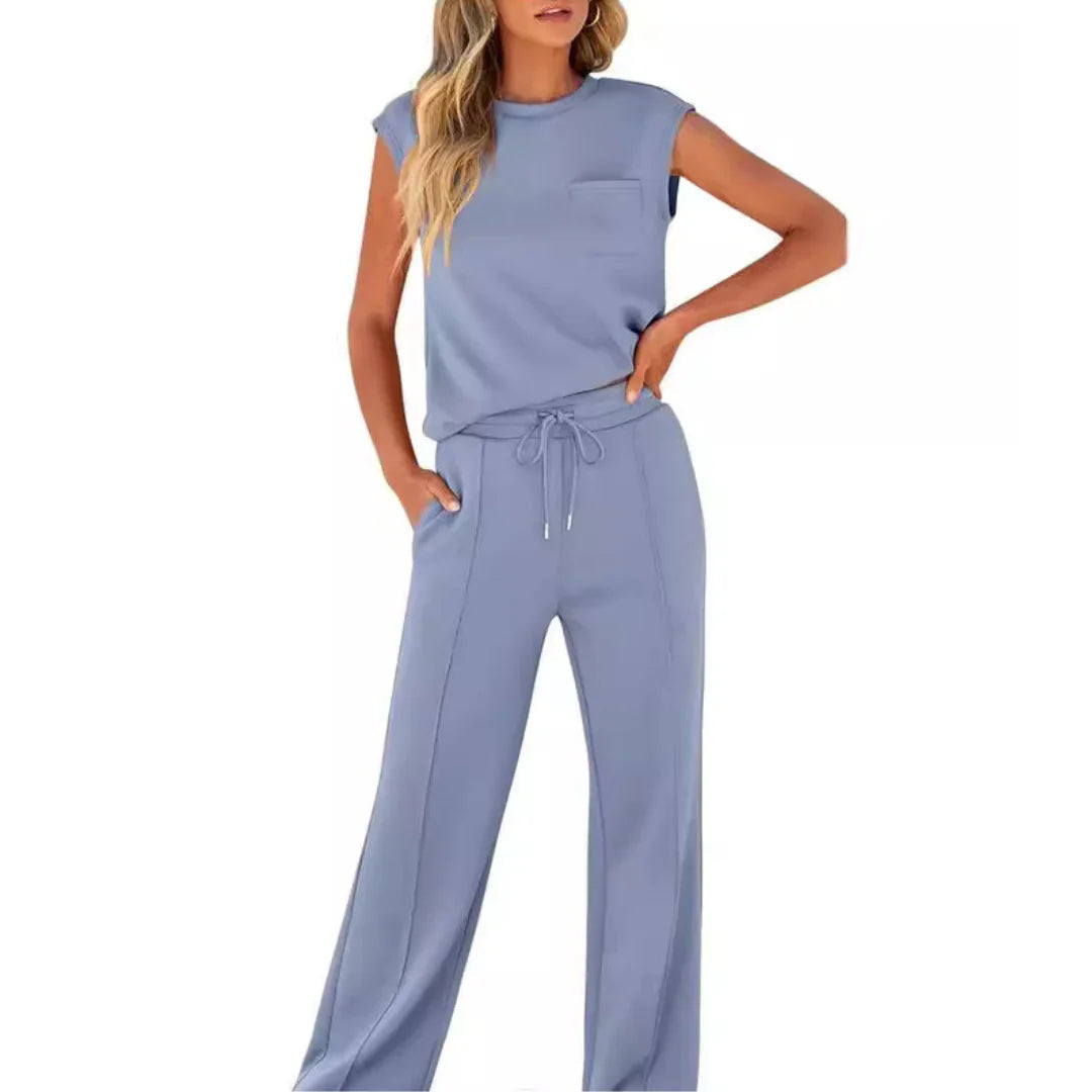 Lucía | Conjunto de Ropa de Estar por Casa para Mujer con Top Sin Mangas y Pantalones Anchos 3
