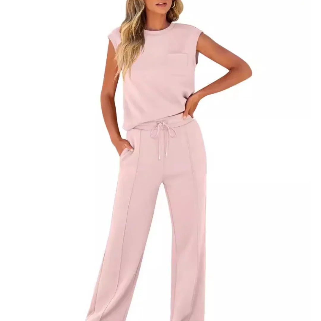 Lucía | Conjunto de Ropa de Estar por Casa para Mujer con Top Sin Mangas y Pantalones Anchos 4