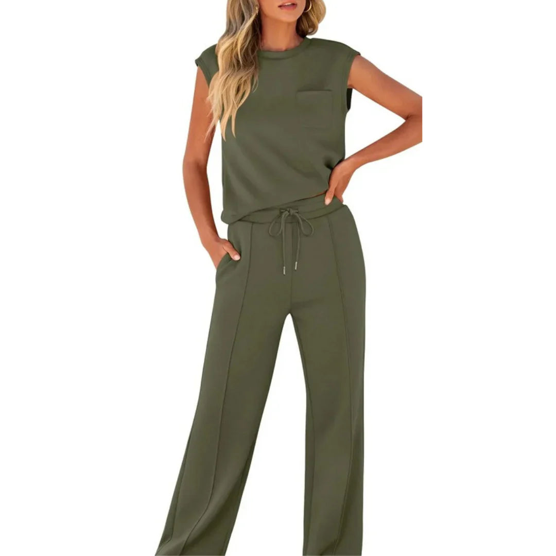 Lucía | Conjunto de Ropa de Estar por Casa para Mujer con Top Sin Mangas y Pantalones Anchos 5