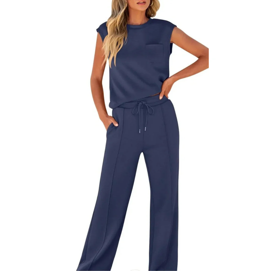 Lucía | Conjunto de Ropa de Estar por Casa para Mujer con Top Sin Mangas y Pantalones Anchos 6