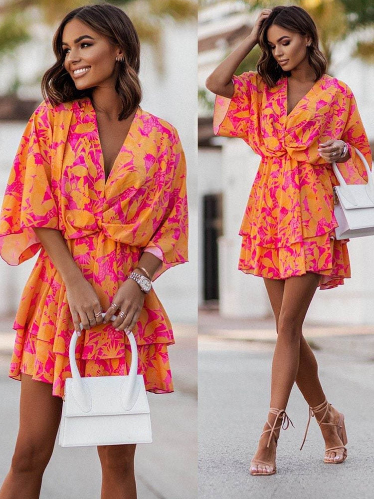 Lucía | Minivestido Floral con Cuello en V y Mangas Largas para Mujer 1