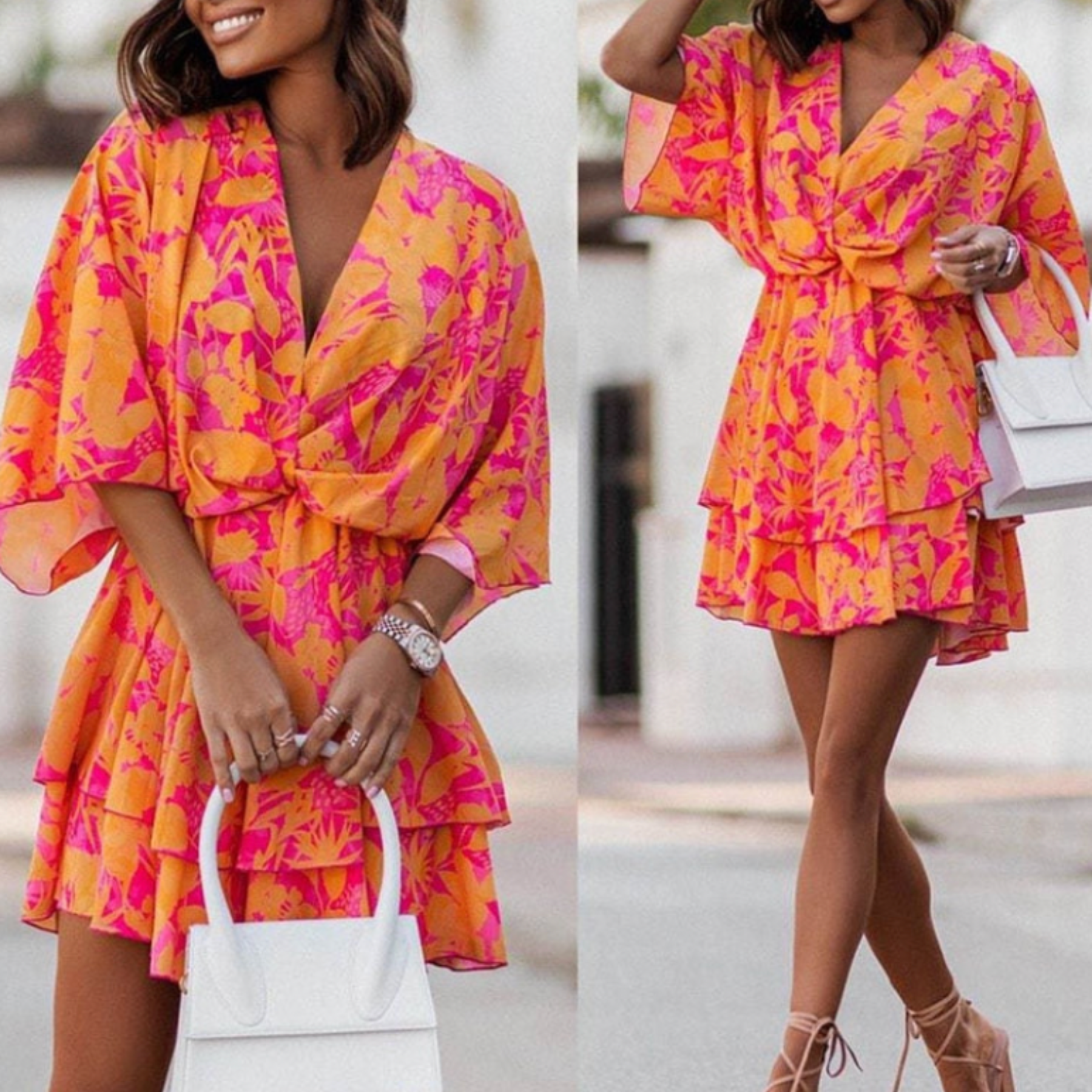 Lucía | Minivestido Floral con Cuello en V y Mangas Largas para Mujer 2