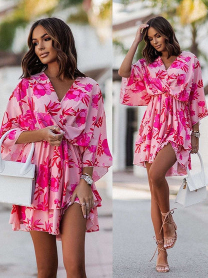 Lucía | Minivestido Floral con Cuello en V y Mangas Largas para Mujer 3