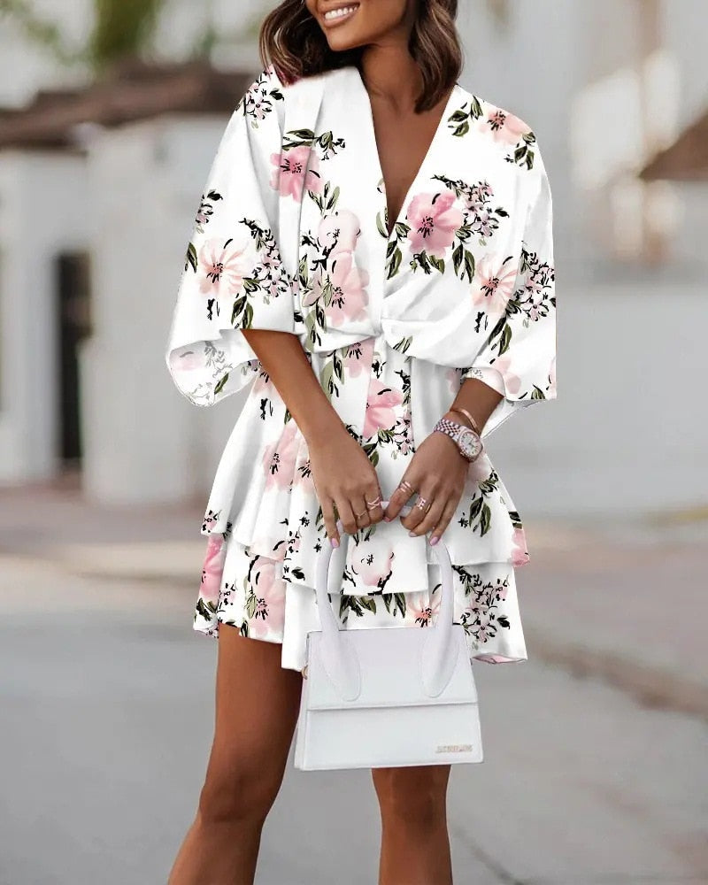 Lucía | Minivestido Floral con Cuello en V y Mangas Largas para Mujer 7