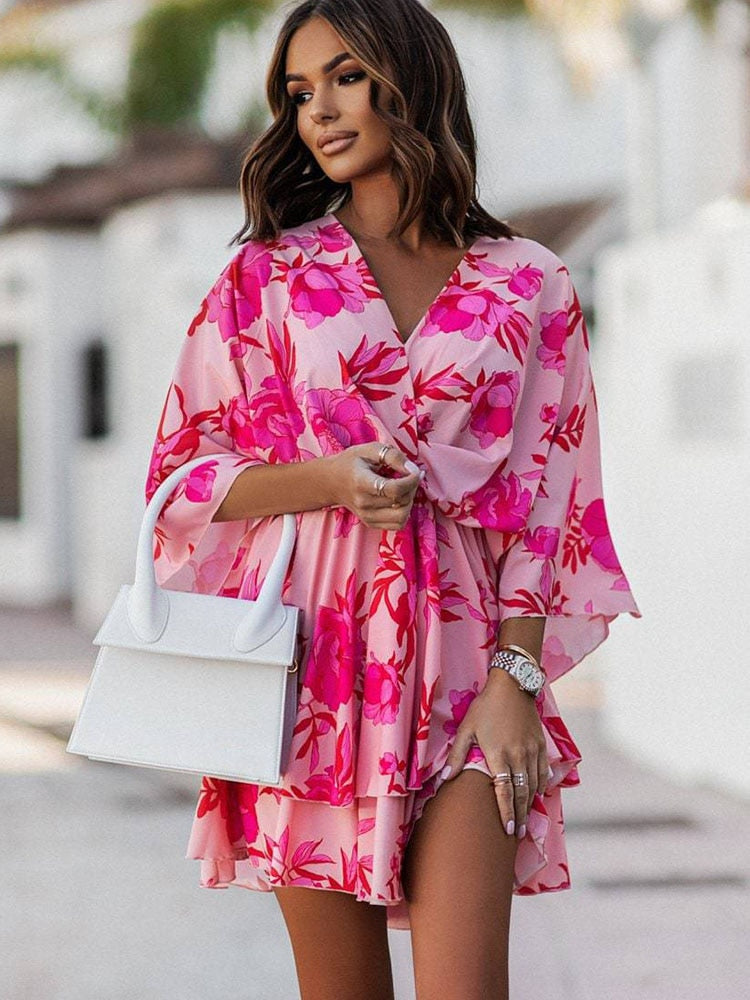 Lucía | Minivestido Floral con Cuello en V y Mangas Largas para Mujer 8