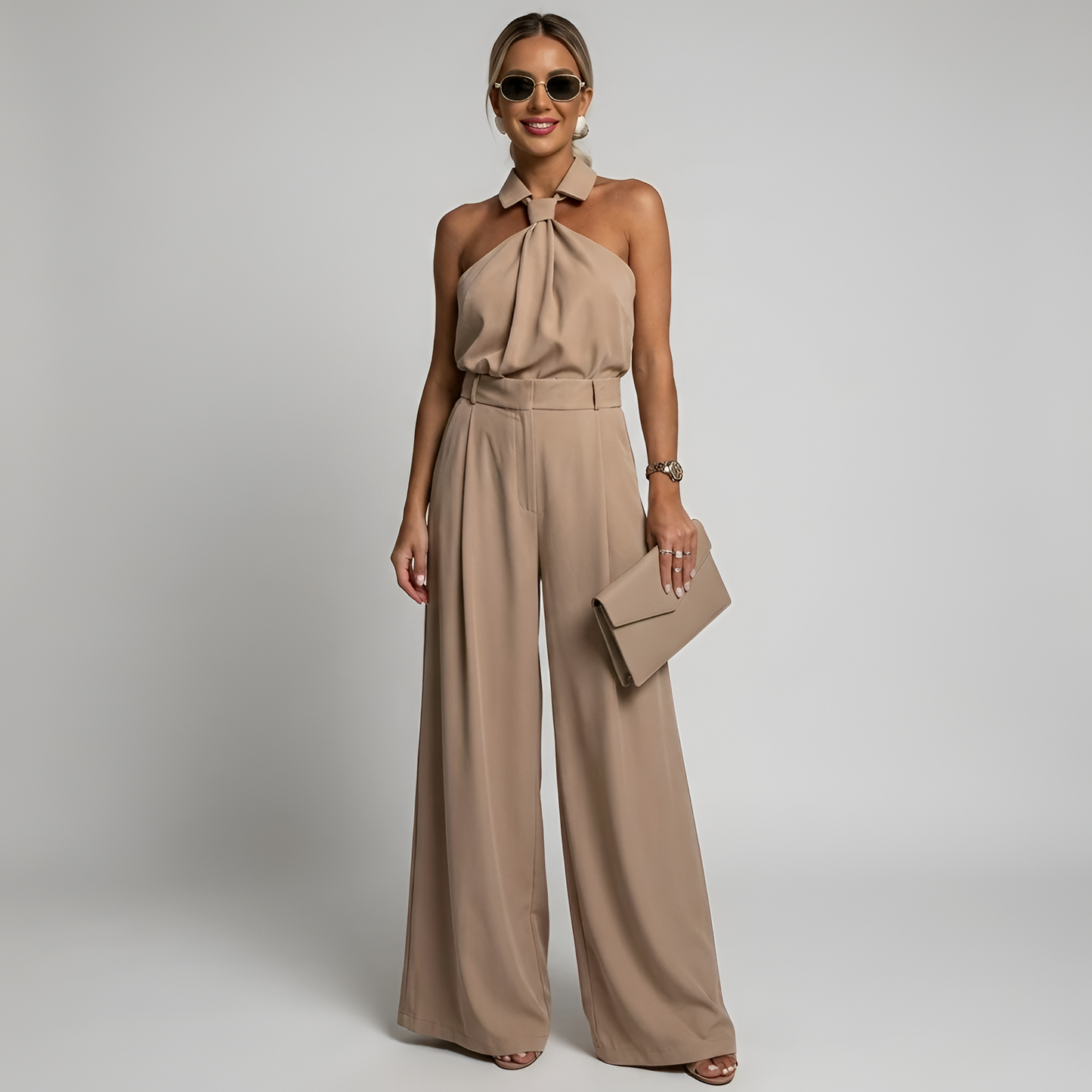 Lucía | Mono Mujer Halter con Pantalones Anchos para Fiestas Formales 0