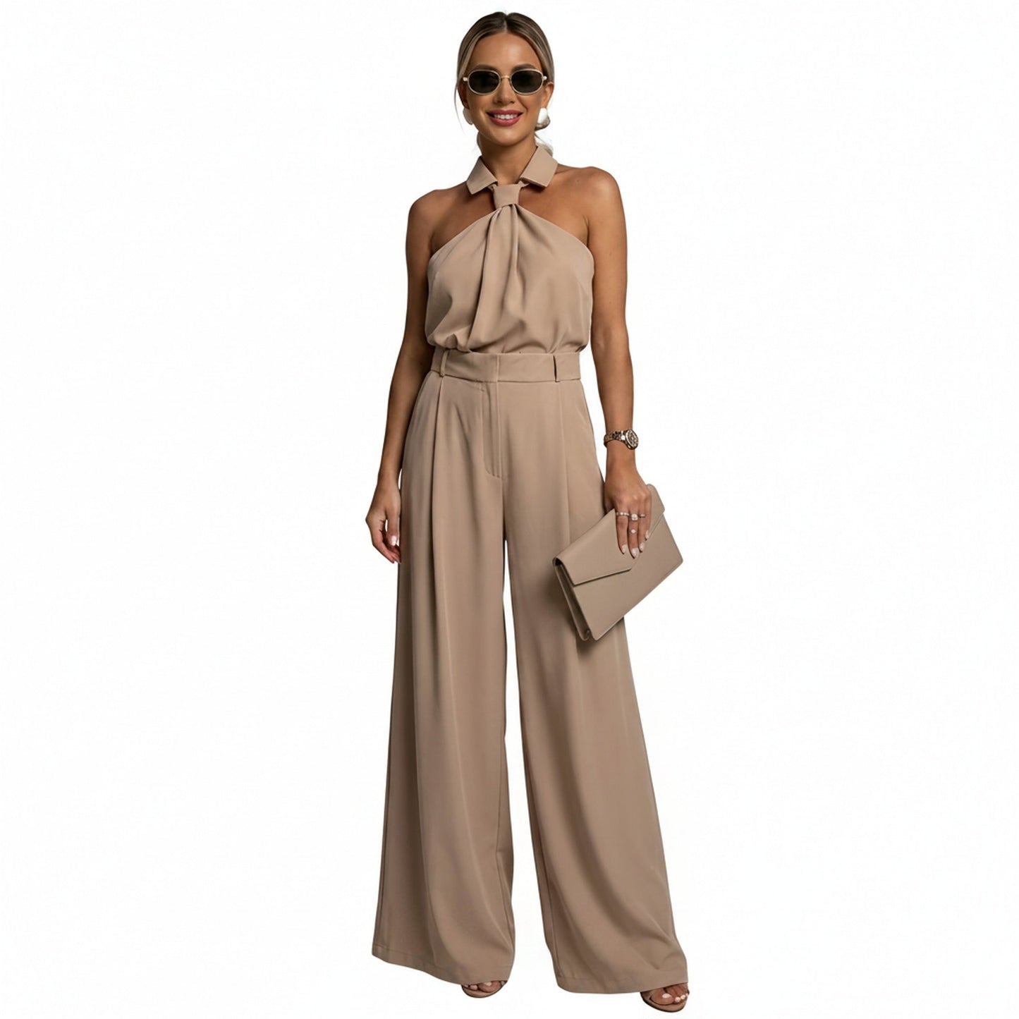Lucía | Mono Mujer Halter con Pantalones Anchos para Fiestas Formales 1