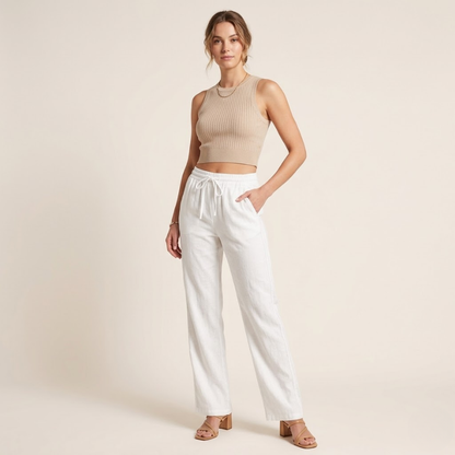 Lucía | Pantalones de Lino de Pierna Ancha para Mujer con Cintura Elástica 0