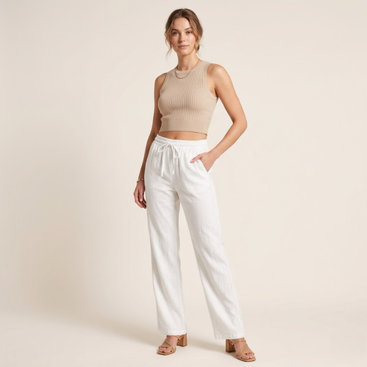 Lucía | Pantalones de Lino de Pierna Ancha para Mujer con Cintura Elástica 0