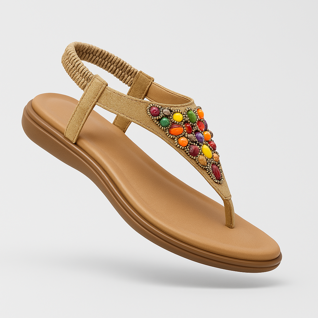 Lucía | Sandalias Planas Retro con Decoración de Cuentas para Mujer 1