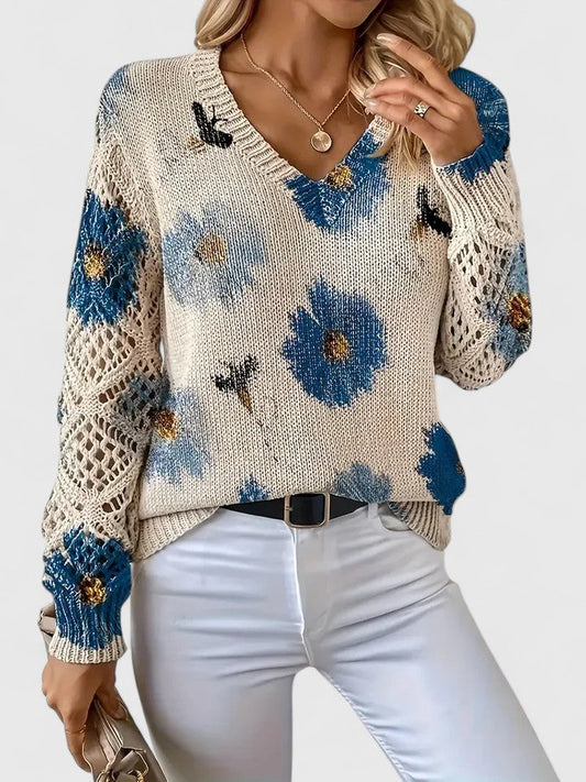 Lucía | Suéter de Crochet Floral con Cuello en V para Mujer 0