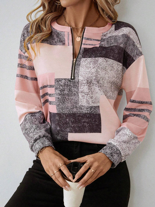 Lucía | Top con Cuello y Cremallera para Mujer con Estampado Abstracto 0