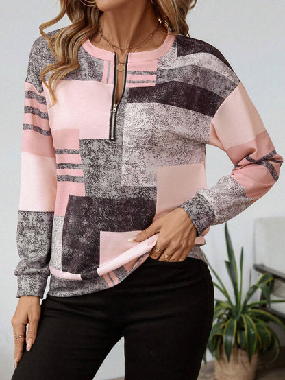 Lucía | Top con Cuello y Cremallera para Mujer con Estampado Abstracto 1
