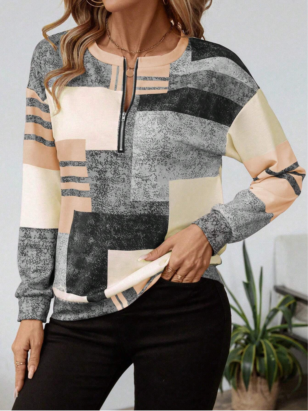 Lucía | Top con Cuello y Cremallera para Mujer con Estampado Abstracto 5