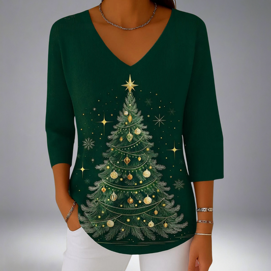 Lucía | Top de Fiesta con Cuello en V y Estampado Navideño para Mujer 0