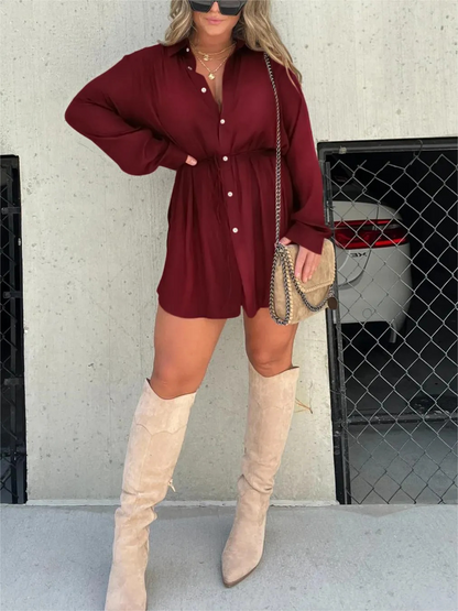 Lucía | Vestido Camisero Elegante de Manga Larga para Mujer 1