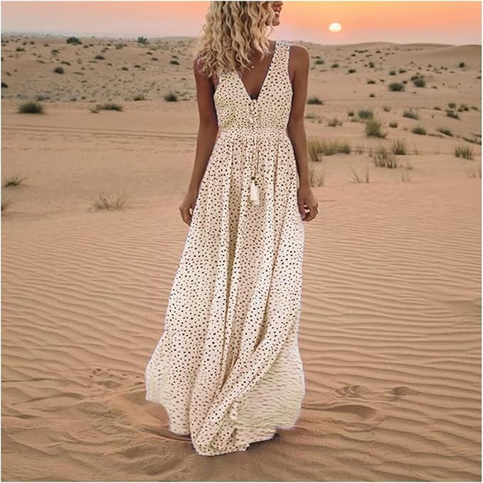 Lucía | Vestido Largo Bohemio Sin Mangas con Cuello en V para Mujer 0