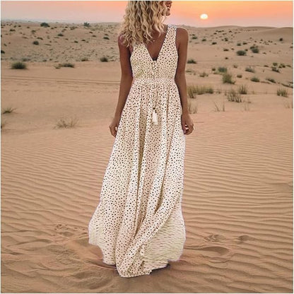 Lucía | Vestido Largo Bohemio Sin Mangas con Cuello en V para Mujer 0