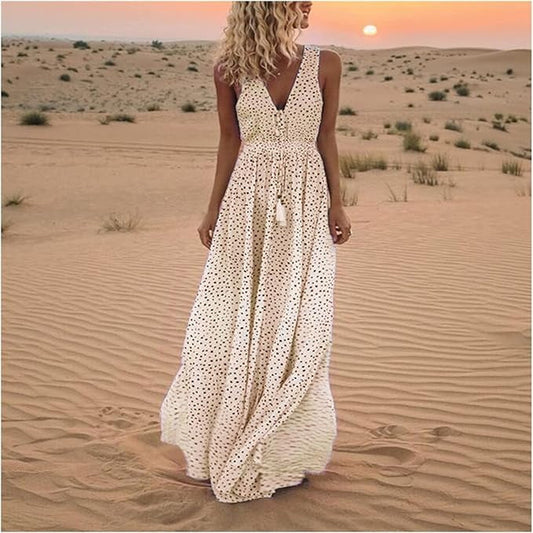 Lucía | Vestido Largo Bohemio Sin Mangas con Cuello en V para Mujer 0