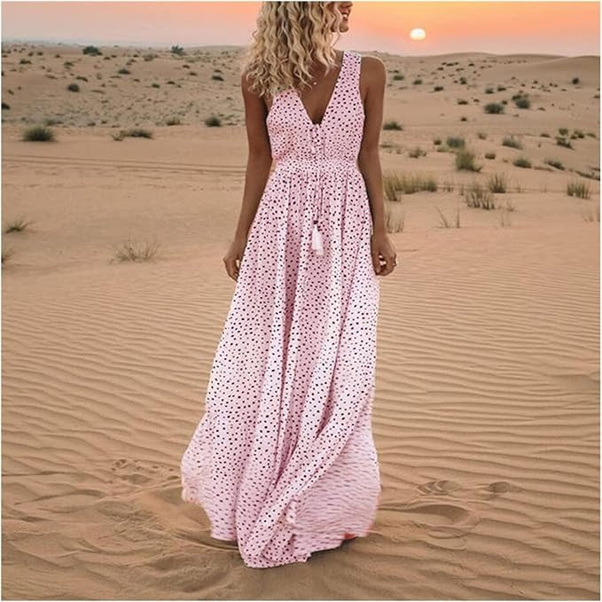Lucía | Vestido Largo Bohemio Sin Mangas con Cuello en V para Mujer 1