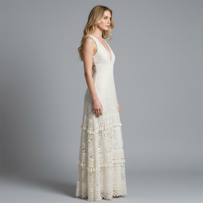 Lucía | Vestido Largo Elegante de Encaje con Escote en V para Mujer 1