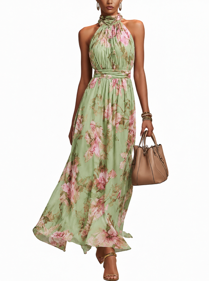 Lucía | Vestido Largo Floral Elegante con Cuello Halter para Mujer 0