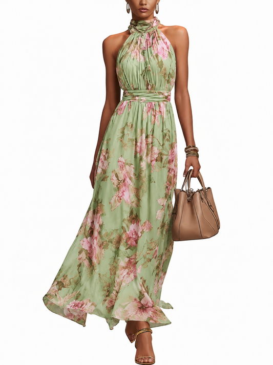 Lucía | Vestido Largo Floral Elegante con Cuello Halter para Mujer 0