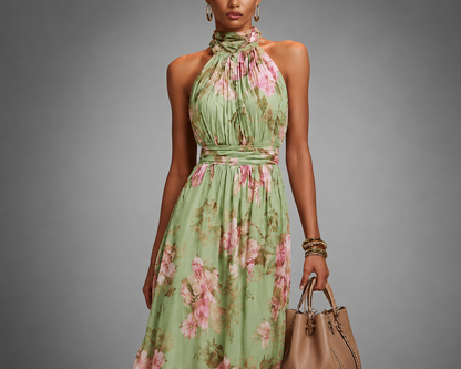 Lucía | Vestido Largo Floral Elegante con Cuello Halter para Mujer 2