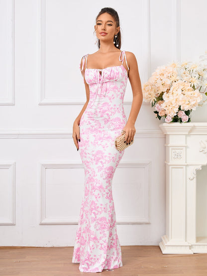 Lucía | Vestido Largo de Gala Floral con Tirantes Anudados para Mujer 12