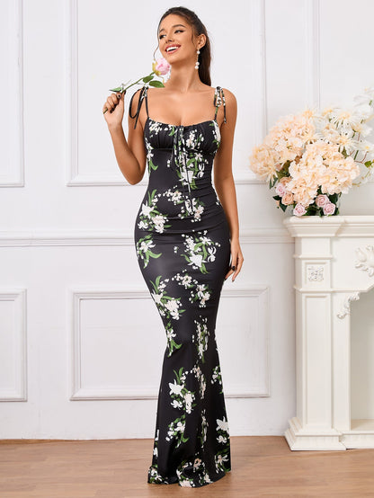 Lucía | Vestido Largo de Gala Floral con Tirantes Anudados para Mujer 9