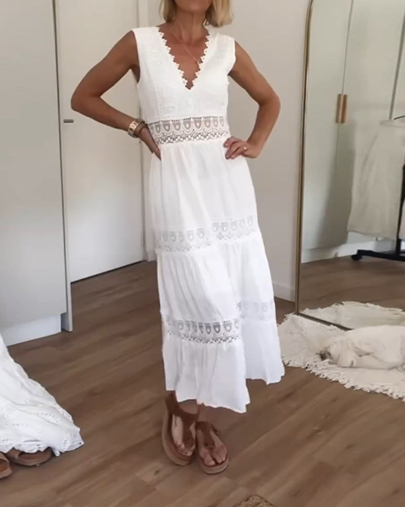 Lucía | Vestido Midi Bohemio Sin Mangas con Cuello en V para Mujer Elegante 0