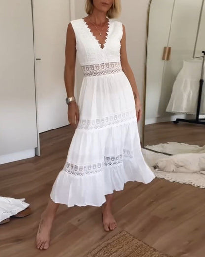 Lucía | Vestido Midi Bohemio Sin Mangas con Cuello en V para Mujer Elegante 1