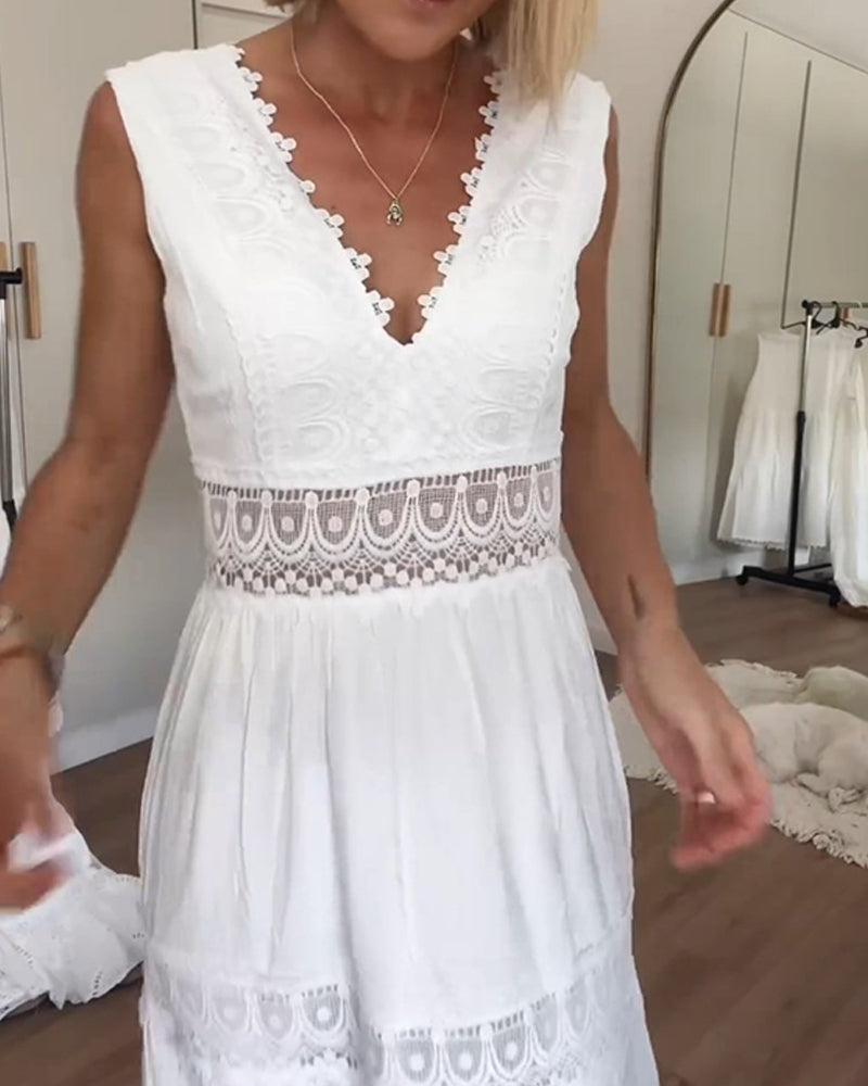 Lucía | Vestido Midi Bohemio Sin Mangas con Cuello en V para Mujer Elegante 3