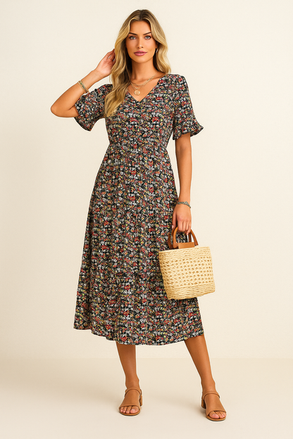 Lucía | Vestido Midi Bohemio con Estampado Floral para Mujer 0