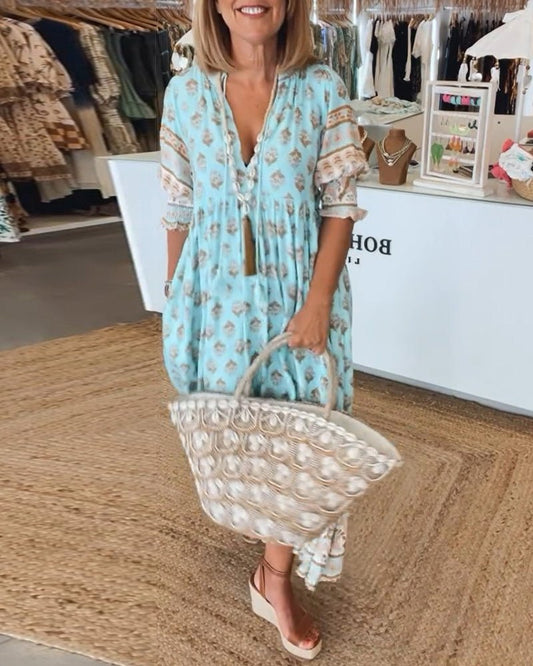 Lucía | Vestido Midi Bohemio con Lazo y Borlas para Mujer 0