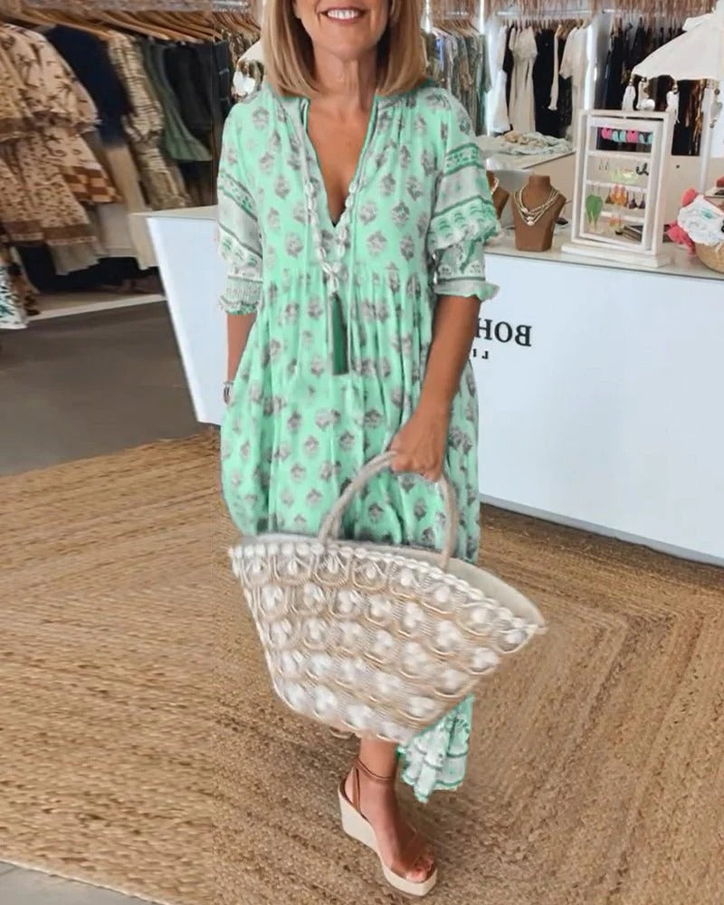 Lucía | Vestido Midi Bohemio con Lazo y Borlas para Mujer 3
