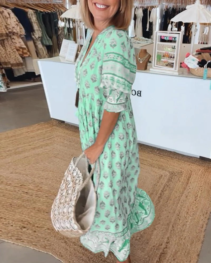 Lucía | Vestido Midi Bohemio con Lazo y Borlas para Mujer 4