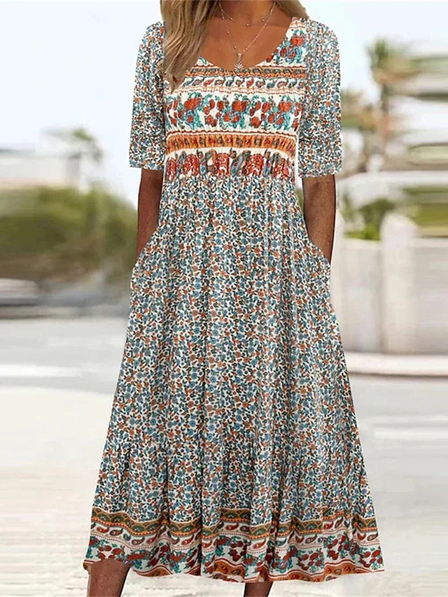 Lucía | Vestido Midi Bohemio de Manga Corta para Mujer 0