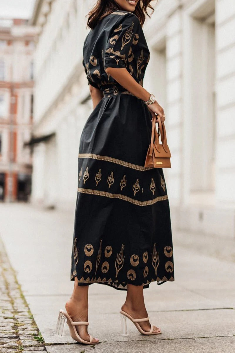 Lucía | Vestido Midi Bohemio de Manga Larga con Cinturón para Mujer 1