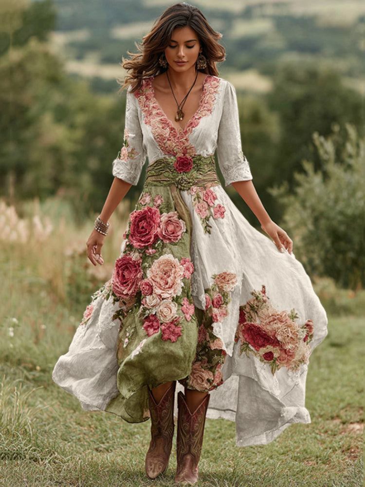 Lucía | Vestido Midi Floral con Escote en V para Mujer Elegante 0