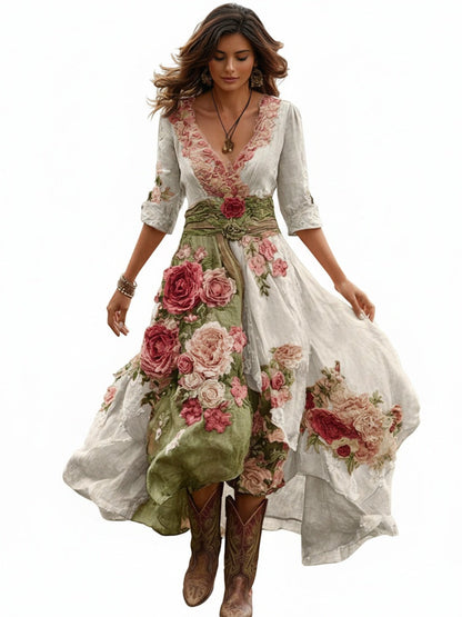Lucía | Vestido Midi Floral con Escote en V para Mujer Elegante 1