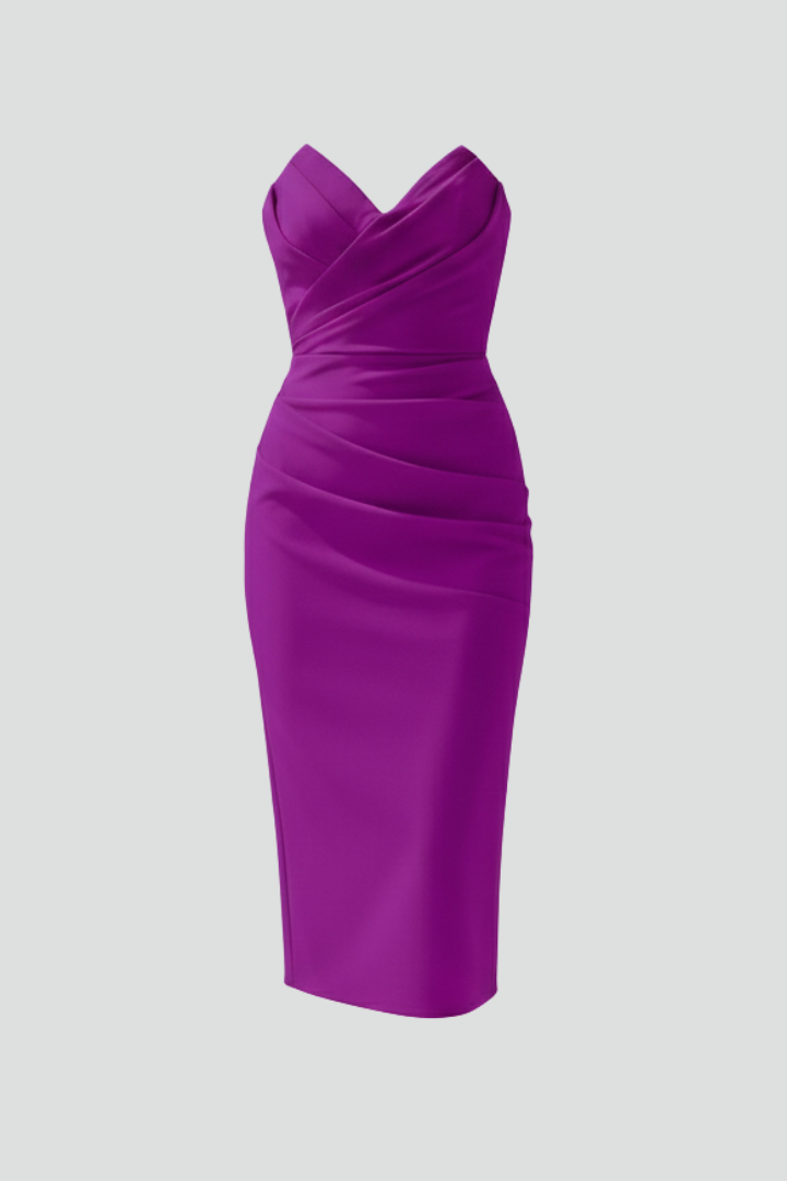 Lucía | Vestido Midi Sin Tirantes con Falda Fruncida Elegante para Mujer 1