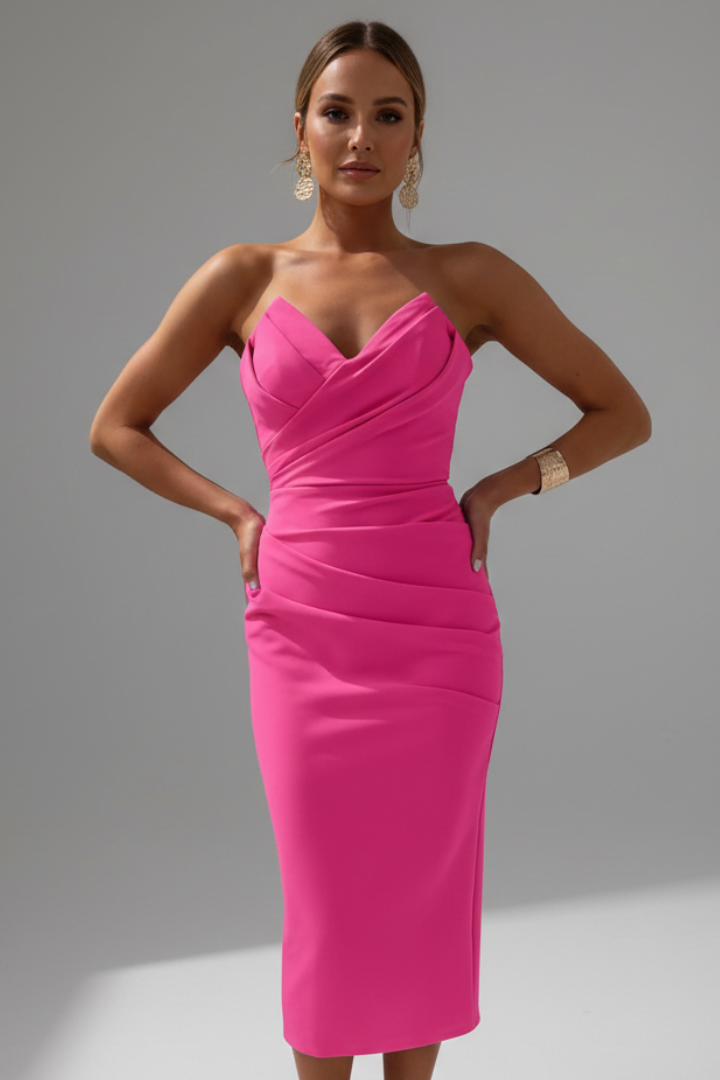 Lucía | Vestido Midi Sin Tirantes con Falda Fruncida Elegante para Mujer 10