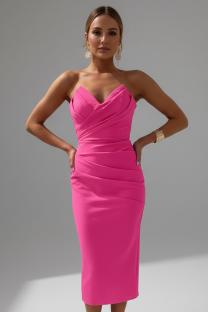 Lucía | Vestido Midi Sin Tirantes con Falda Fruncida Elegante para Mujer 10