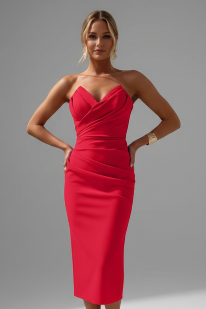 Lucía | Vestido Midi Sin Tirantes con Falda Fruncida Elegante para Mujer 6