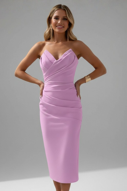 Lucía | Vestido Midi Sin Tirantes con Falda Fruncida Elegante para Mujer 9