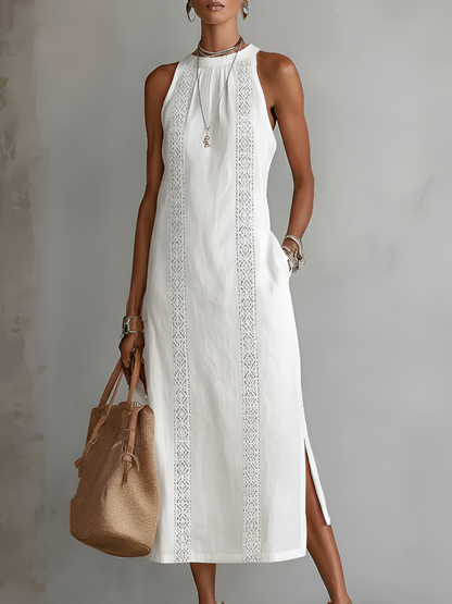 Lucía | Vestido Midi de Lino y Algodón con Bordados Geométricos para Mujer 0