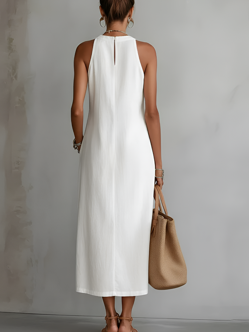 Lucía | Vestido Midi de Lino y Algodón con Bordados Geométricos para Mujer 1