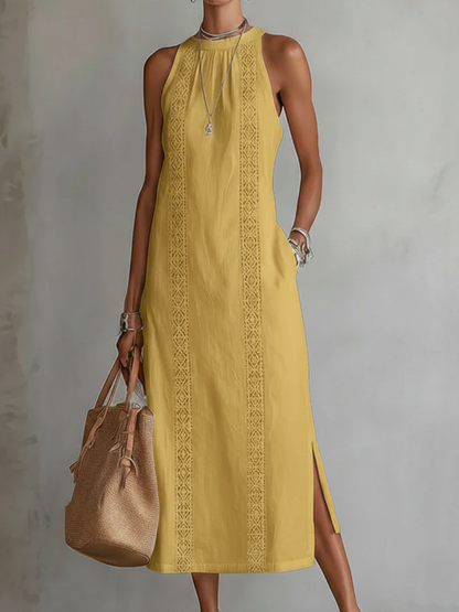 Lucía | Vestido Midi de Lino y Algodón con Bordados Geométricos para Mujer 5
