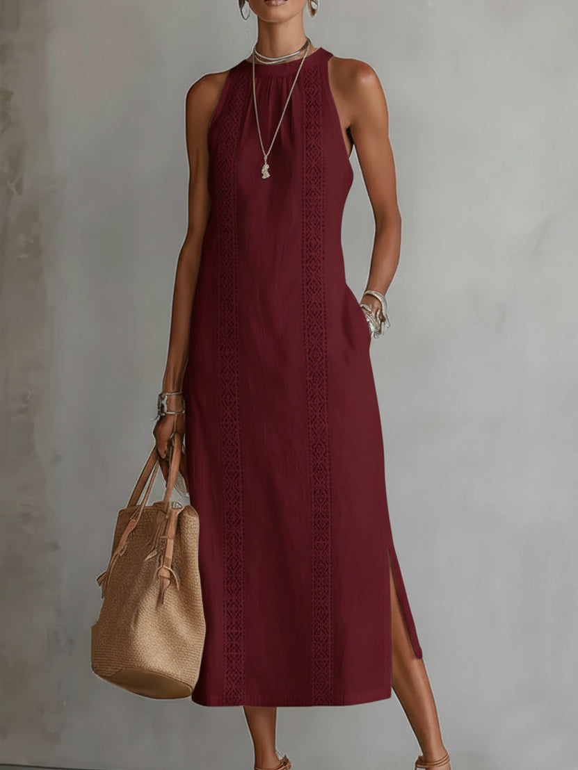 Lucía | Vestido Midi de Lino y Algodón con Bordados Geométricos para Mujer 6
